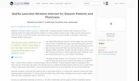
							         DaVita Launches Wireless Internet for Dialysis Patients and ...								  
							    