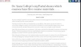 
							         De Anza College's myPortal shows which courses ... - La Voz News								  
							    
