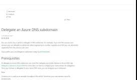 
							         Delegate an Azure DNS subdomain | Microsoft Docs								  
							    