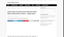 
							         Delta State Teachers Recruitment 2019 (Basic ... - Recruitment Portal								  
							    