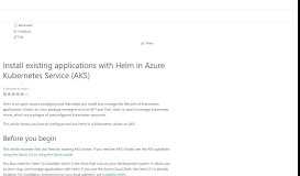 
							         Deploy containers with Helm in Kubernetes on Azure | Microsoft Docs								  
							    