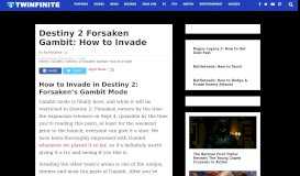
							         Destiny 2 Forsaken Gambit: How to Invade - Twinfinite								  
							    