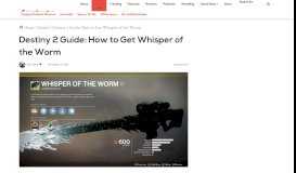 
							         Destiny 2 Guide: How to Get Whisper of the Worm - Best Exotic Sniper								  
							    