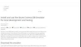 
							         Develop locally with the Azure Cosmos Emulator | Microsoft Docs								  
							    