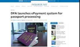 
							         DFA launches ePayment system for passport processing | Inquirer News								  
							    