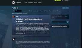 
							         Did Chell really leave Aperture Science? :: Portal 2 General Discussions								  
							    