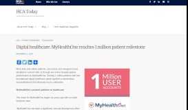 
							         Digital healthcare: MyHealthOne reaches 1 million ... - HCA Today								  
							    