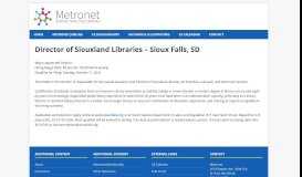 
							         Director of Siouxland Libraries – Sioux Falls, SD | Metronet								  
							    