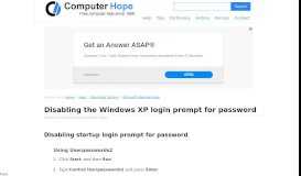 
							         Disabling the Windows XP login prompt for password								  
							    