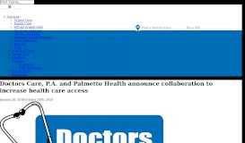 
							         Doctors Care, P.A. and Palmetto Health announce collaboration to ...								  
							    