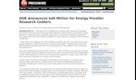 
							         DOE Announces $40 Million for Energy Frontier Research ...								  
							    