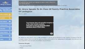 
							         Dr. Arora Speaks to Dr. Foxx of Family Practice Associates of Lexington								  
							    