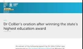 
							         Dr Collier's oration after winning the state's highest education award ...								  
							    