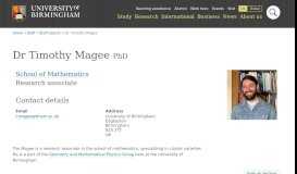 
							         Dr Timothy Magee - School of Mathematics - University of Birmingham								  
							    