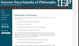 
							         Dreaming, Philosophy of | Internet Encyclopedia of Philosophy								  
							    