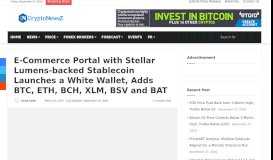 
							         E-Commerce Portal with Stellar Lumens-backed Stablecoin Launches ...								  
							    