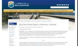 
							         East Portal Road Opens in Montrose, Colorado - Bureau of Reclamation								  
							    