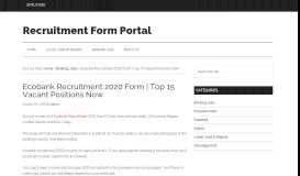 
							         Ecobank Recruitment 2019 Form - Recruitment Form Portal								  
							    