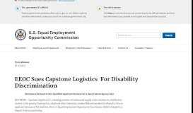 
							         EEOC Sues Capstone Logistics For Disability Discrimination								  
							    