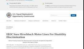 
							         EEOC Sues Hirschbach Motor Lines For Disability Discrimination								  
							    