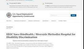 
							         EEOC Sues OhioHealth / Riverside Methodist Hospital for Disability ...								  
							    