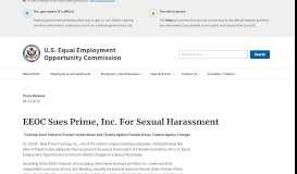 
							         EEOC Sues Prime, Inc. For Sexual Harassment								  
							    
