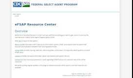 
							         eFSAP Resource Center - Federal Select Agent Program								  
							    