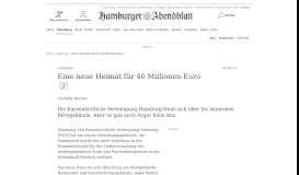 
							         Eine neue Heimat für 40 Millionen Euro - Hamburg - Aktuelle News ...								  
							    