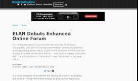 
							         ELAN Debuts Enhanced Online Forum - Residential Systems								  
							    