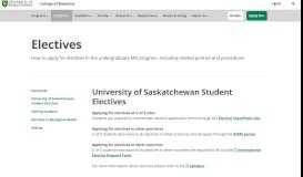 
							         Electives - College of Medicine - University of Saskatchewan								  
							    