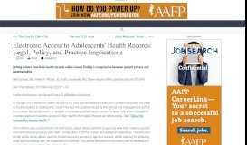 
							         Electronic Access to Adolescents' Health Records: Legal, Policy ...								  
							    