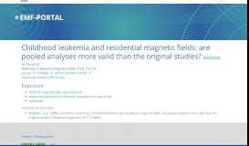 
							         EMF-Portal | Childhood leukemia and residential magnetic fields: are ...								  
							    