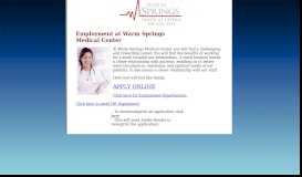 
							         Employment - Warm Springs Medical Center								  
							    