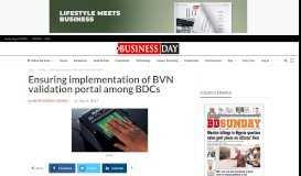 
							         Ensuring implementation of BVN validation portal among BDCs ...								  
							    