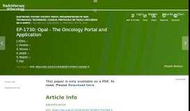 
							         EP-1730: Opal - The Oncology Portal and Application - Radiotherapy ...								  
							    