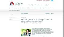
							         ERC awards 403 Starting Grants to early career ... - ERA Portal Austria								  
							    