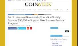 
							         Eric P. Newman Numismatic Education Society Invites Applications for ...								  
							    