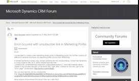 
							         Error occured with unsubscribe link in Marketing Portal. - Microsoft ...								  
							    