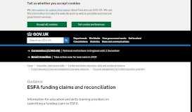 
							         ESFA funding claims and reconciliation - GOV.UK								  
							    