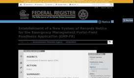 
							         Establishment of a New System of Records Notice for the Emergency ...								  
							    
