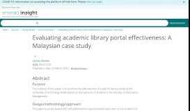 
							         Evaluating academic library portal effectiveness | A Malaysian case ...								  
							    