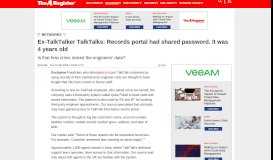 
							         Ex-TalkTalker TalkTalks: Records portal had shared password. It was ...								  
							    