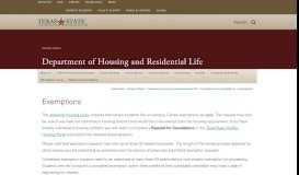 
							         Exemptions : Department of Housing and Residential Life : Texas ...								  
							    