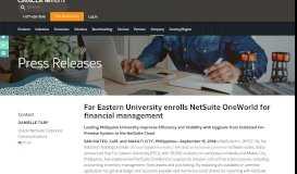 
							         Far Eastern University enrolls NetSuite OneWorld for financial ...								  
							    