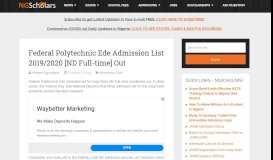 
							         Federal Polytechnic Ede Admission List 2018/2019 [ND Full-time] Out								  
							    