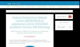 
							         Federal Polytechnic Nekede ND Admission List, 2018/2019								  
							    