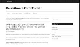 
							         Fedfire.gov.ng/rportal/welcome/auth - (FFS Portal) Nigeria Federal Fire ...								  
							    