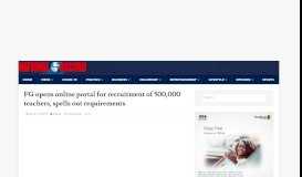 
							         FG opens online portal for recruitment of 500,000 teachers, spells out ...								  
							    