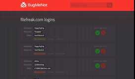 
							         filefreak.com passwords - BugMeNot								  
							    