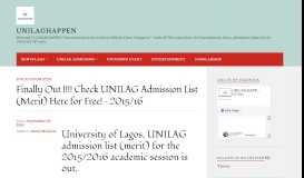 
							         Finally Out !!!! Check UNILAG Admission List (Merit) Here for Free ...								  
							    